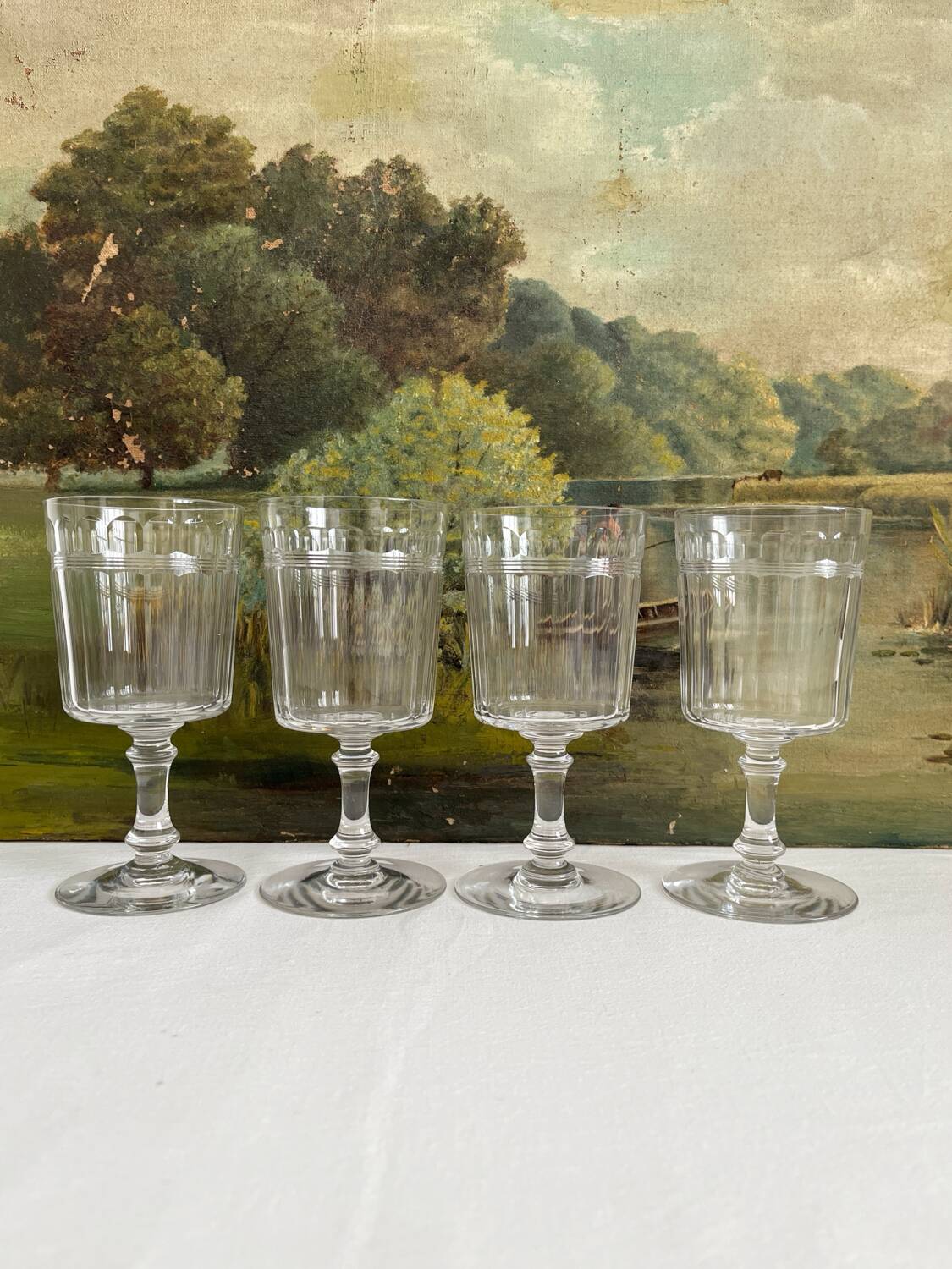4 Baccarat cut crystal water/wine glasses, Chicago model