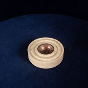 Italian Round Travertine and Copper-Toned Metal Ashtray, 1970