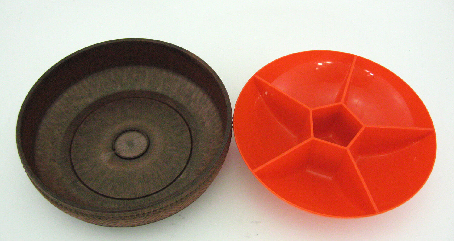 Orange and brown plastic compartmentalized appetizer tray - Emsa W. Germany - vintage 70s