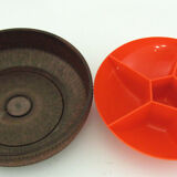 Orange and brown plastic compartmentalized appetizer tray - Emsa W. Germany - vintage 70s