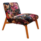 Restored armchair in varnished wood and fabric