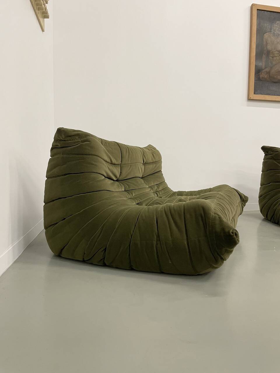 Vintage 2 and 3 seater green velvet togo set