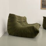 Vintage 2 and 3 seater green velvet togo set