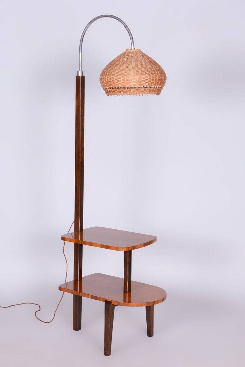 Art Deco Walnut Floor Lamp attributed to J. Halabala for Up Závody, Czech, 1930s