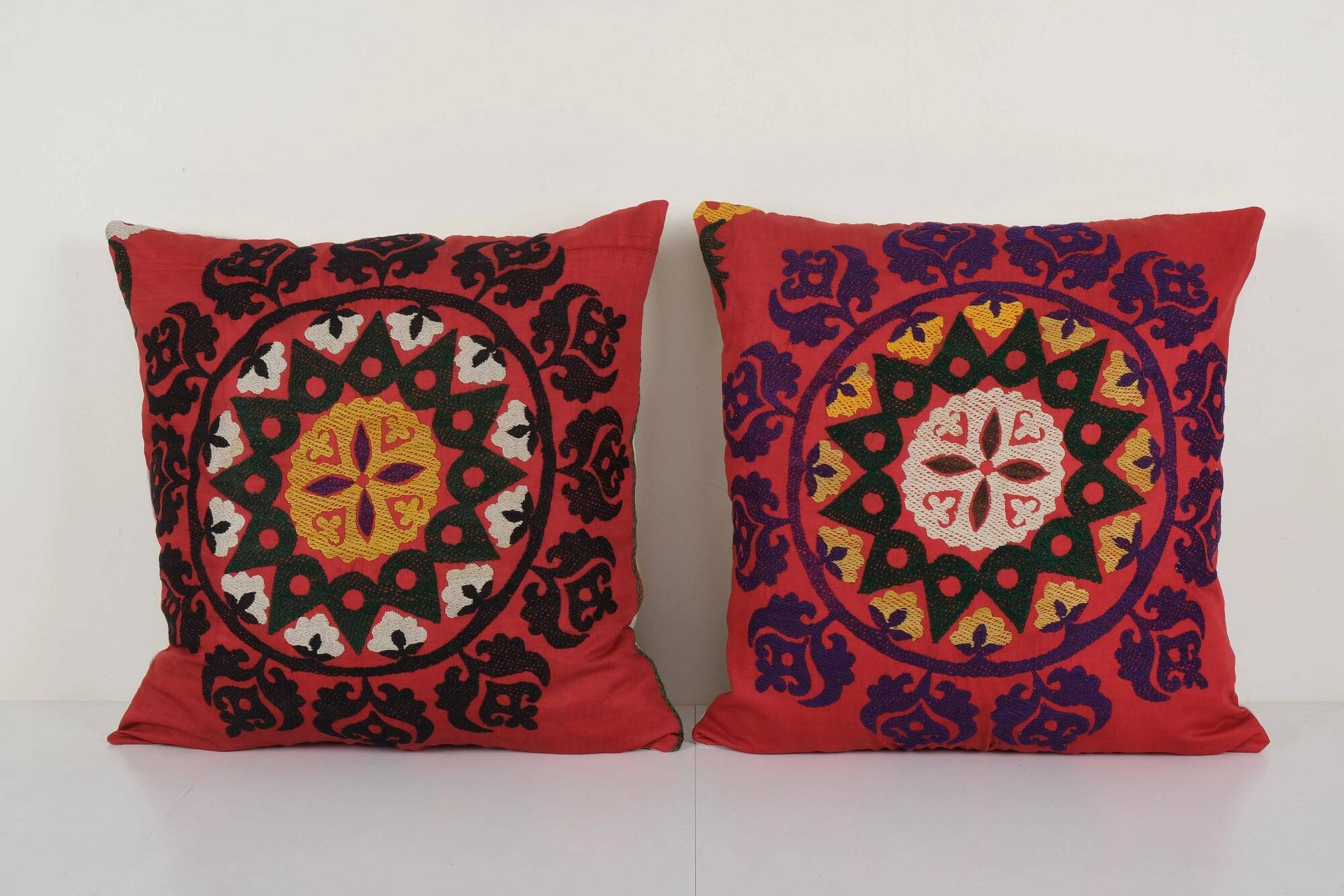 Set of 2 vintage embroidered cushion covers 56x58 cm
