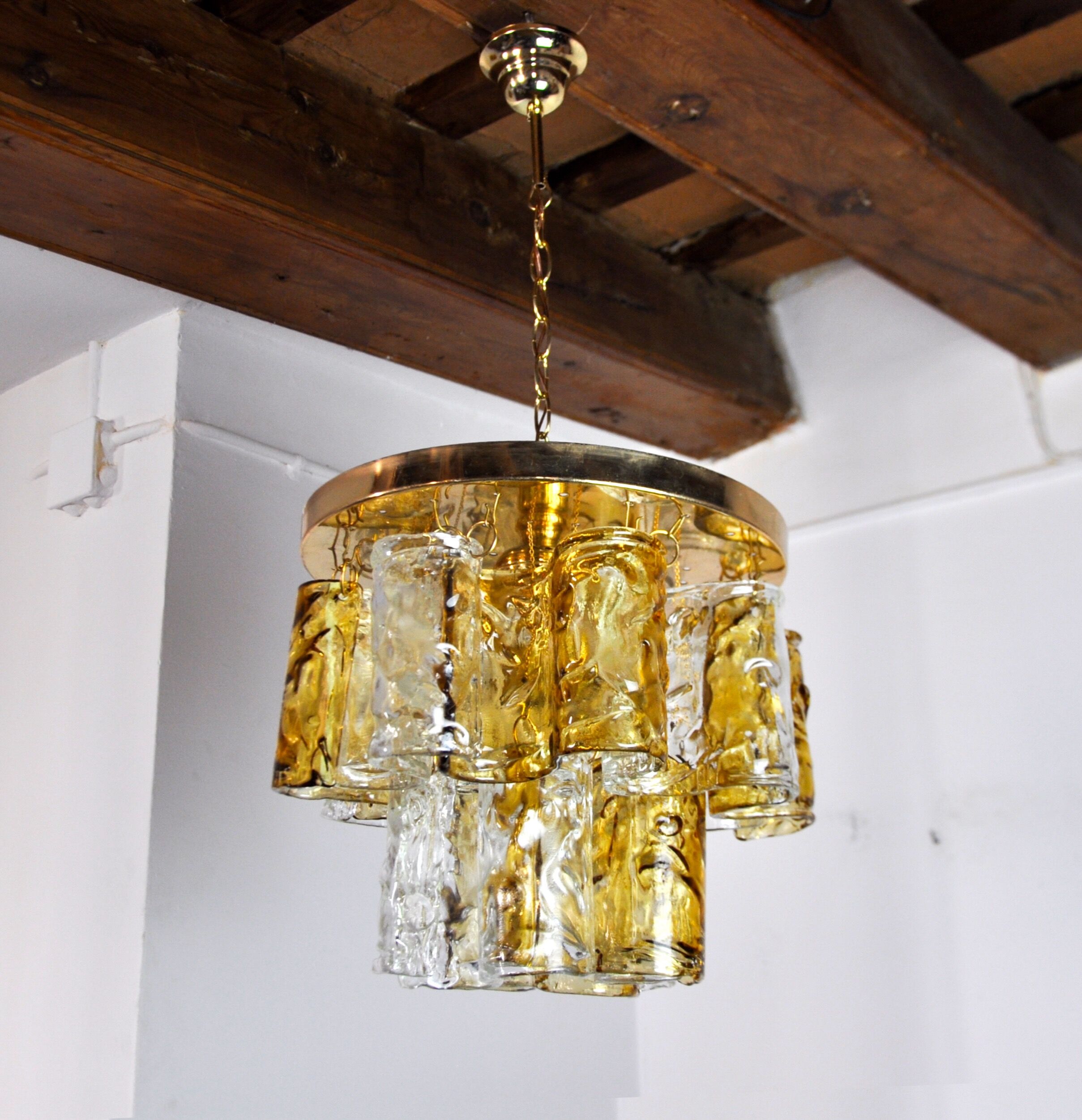 Two-tone chandelier by Zero Quattro, orange and transparent murano glass, Italy, 1970