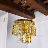 Two-tone chandelier by Zero Quattro, orange and transparent murano glass, Italy, 1970