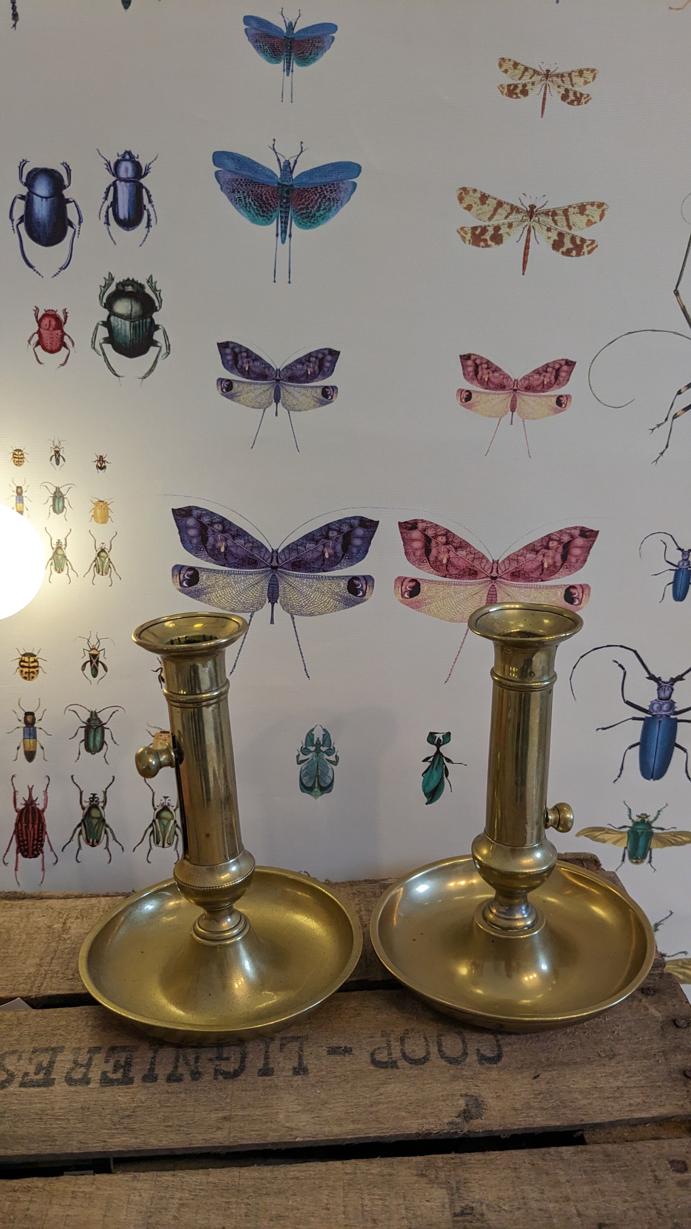 Vintage candlesticks with gilded brass pushers