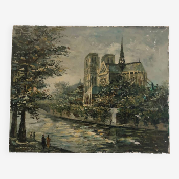 Oil on canvas representing Notre-Dame de Paris post-impressionist