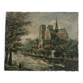 Huile sur toile représentant Notre-Dame de Paris post impressionniste