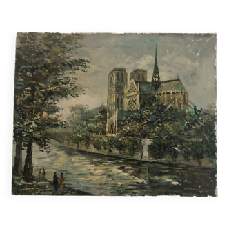 Oil on canvas representing Notre-Dame de Paris post-impressionist