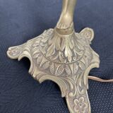 Paire de girandoles, candélabres, bronze, putti, cristal, 4 feux, pampilles, fin XIXème