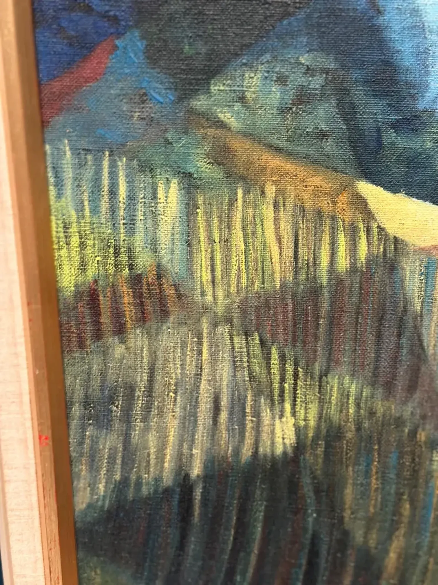 Large Original Swedish Oil on Canvas – “Cubist Landscape” by Kjell Lindberg – Signed – Vintage & Framed