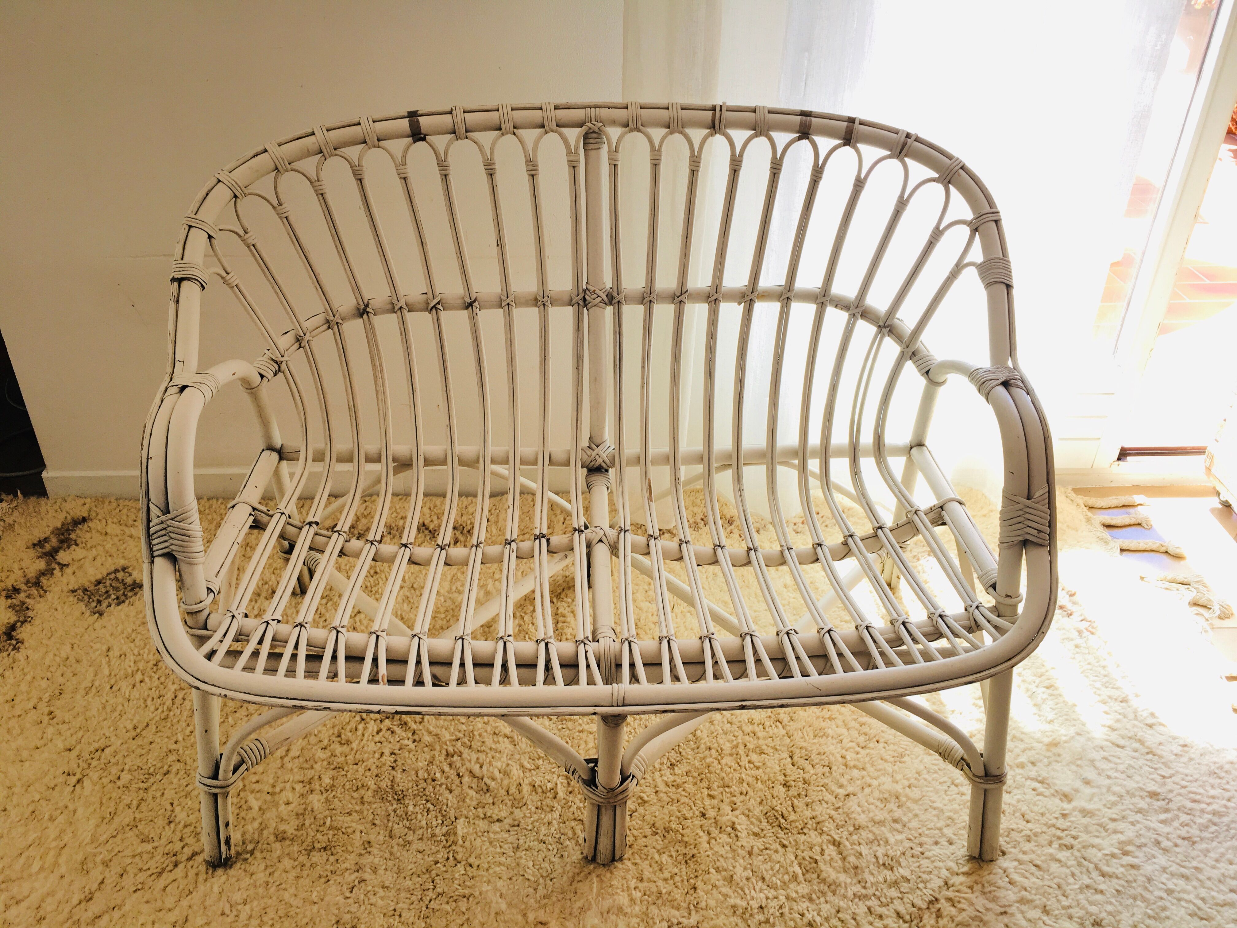 White rattan bench