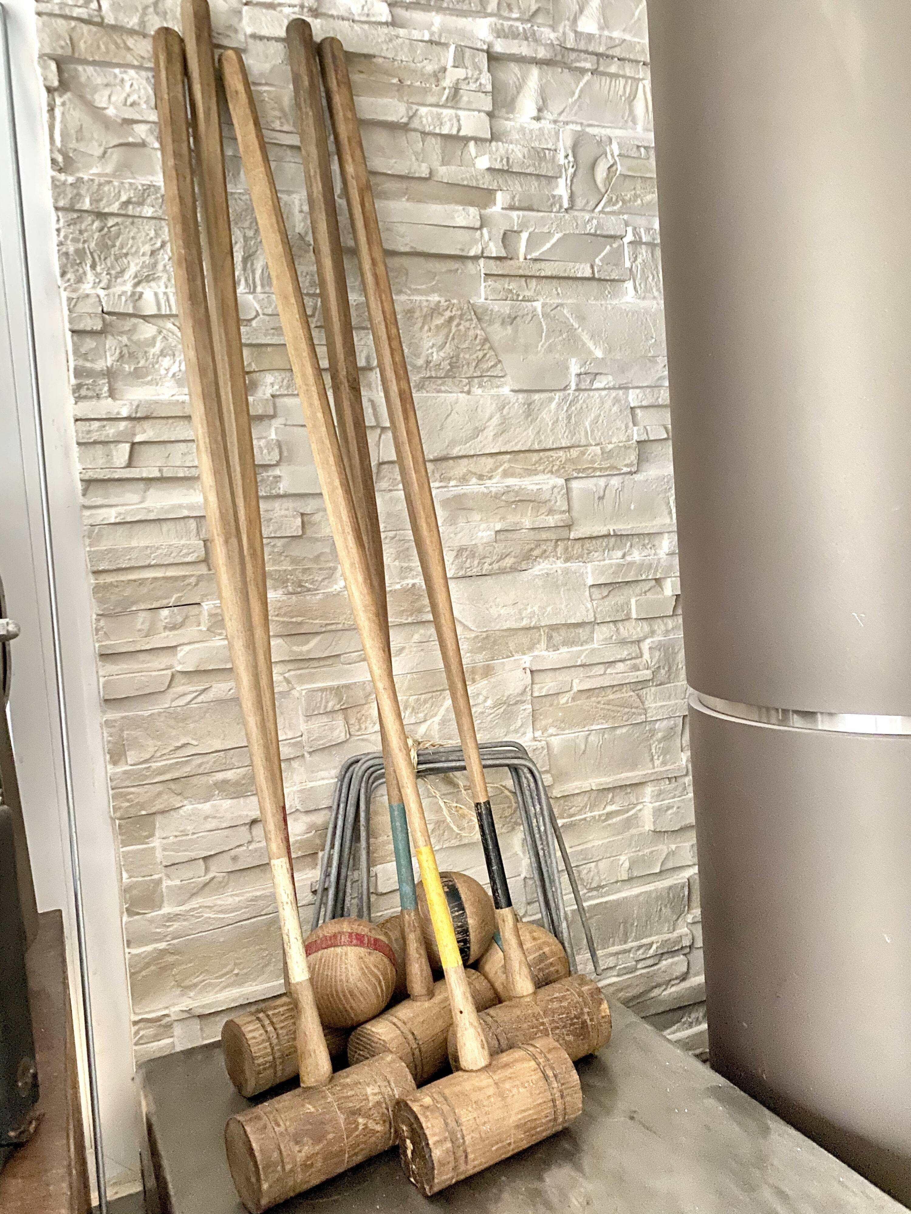 Old wooden croquet game