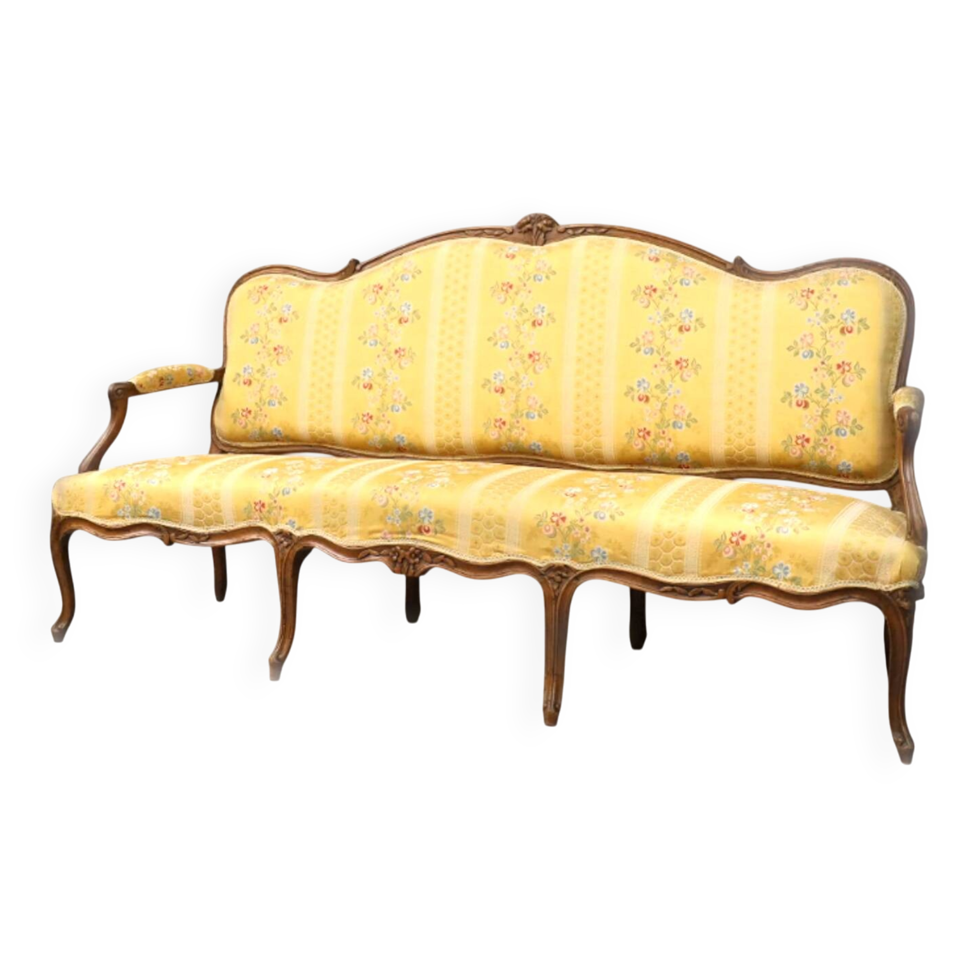 Natural wood canapé, moulded and carved, late 19th to early 20th century.