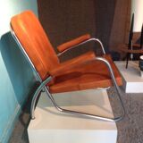 Modernist armchair in leather and chrome - 1940
