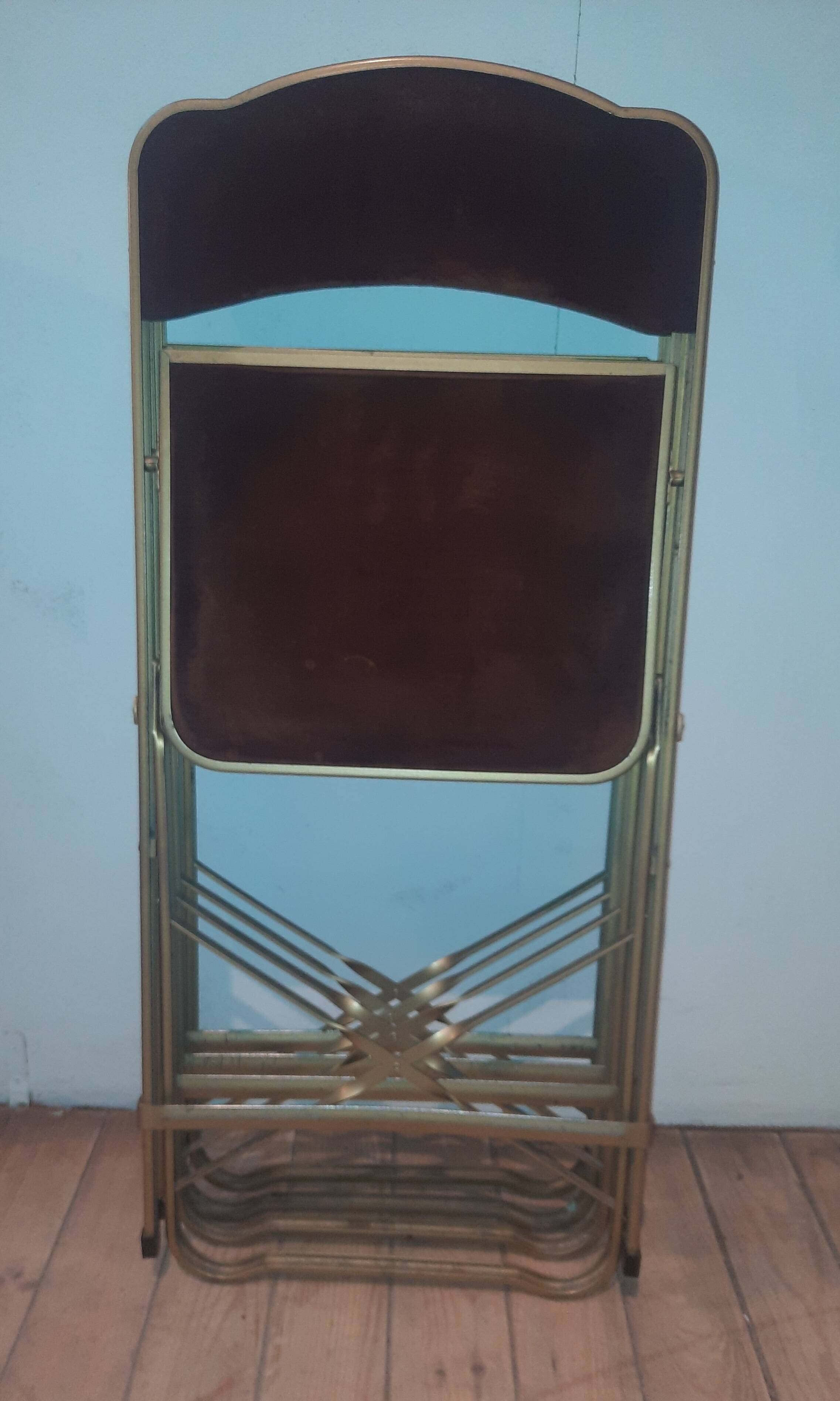 Set of four folding metal and velvet chairs