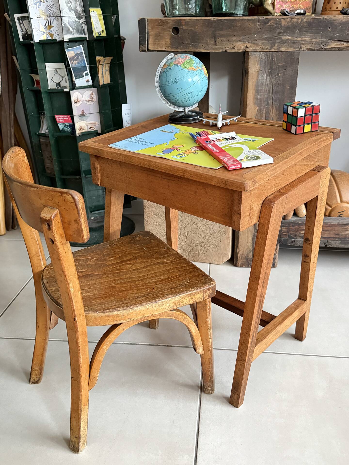 School desk and chair set stamped Baumann