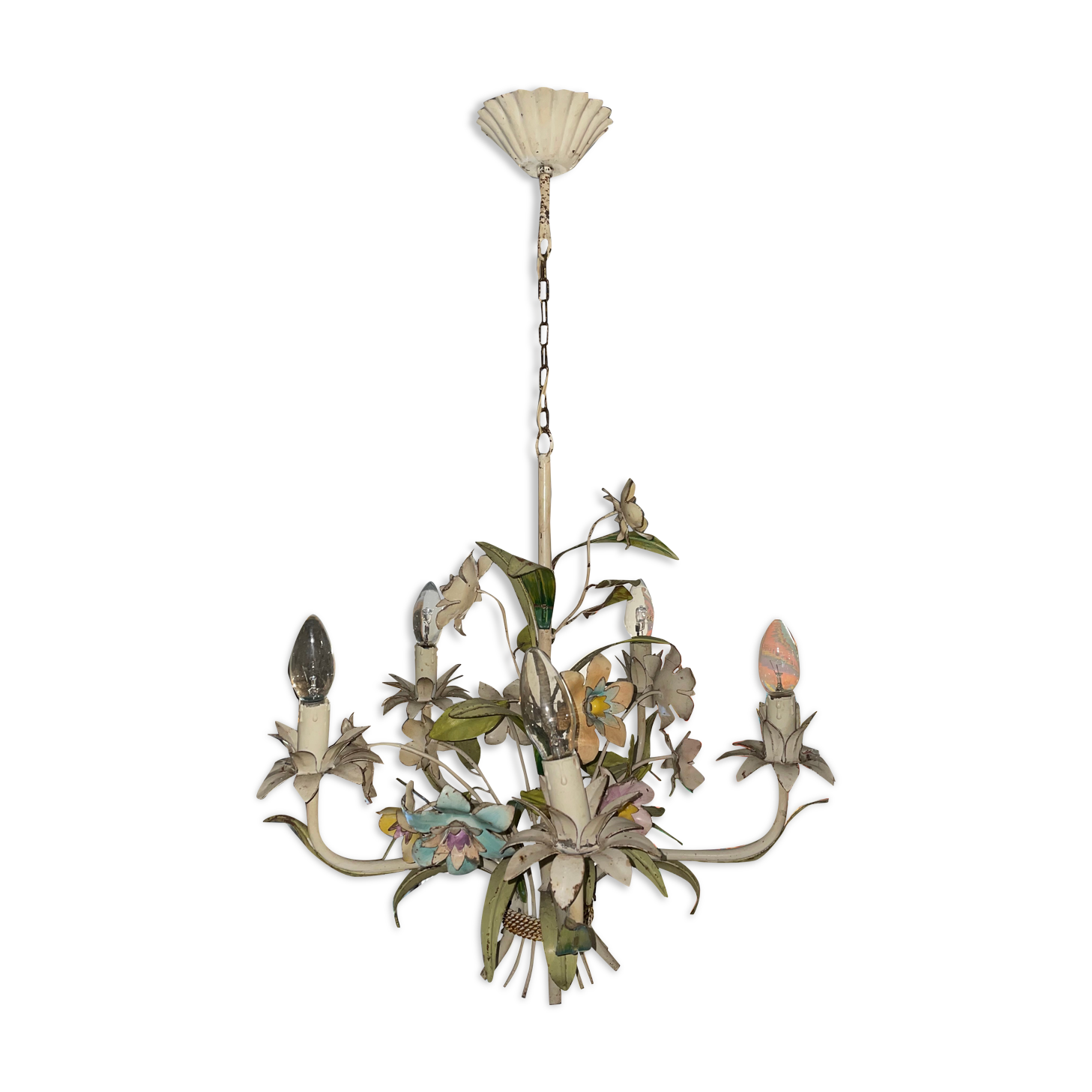 Flower painted metal chandelier