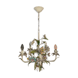 Flower painted metal chandelier