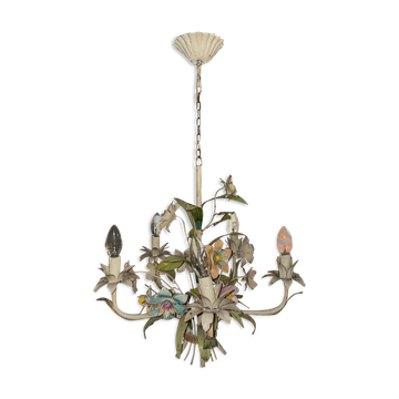 Flower painted metal chandelier