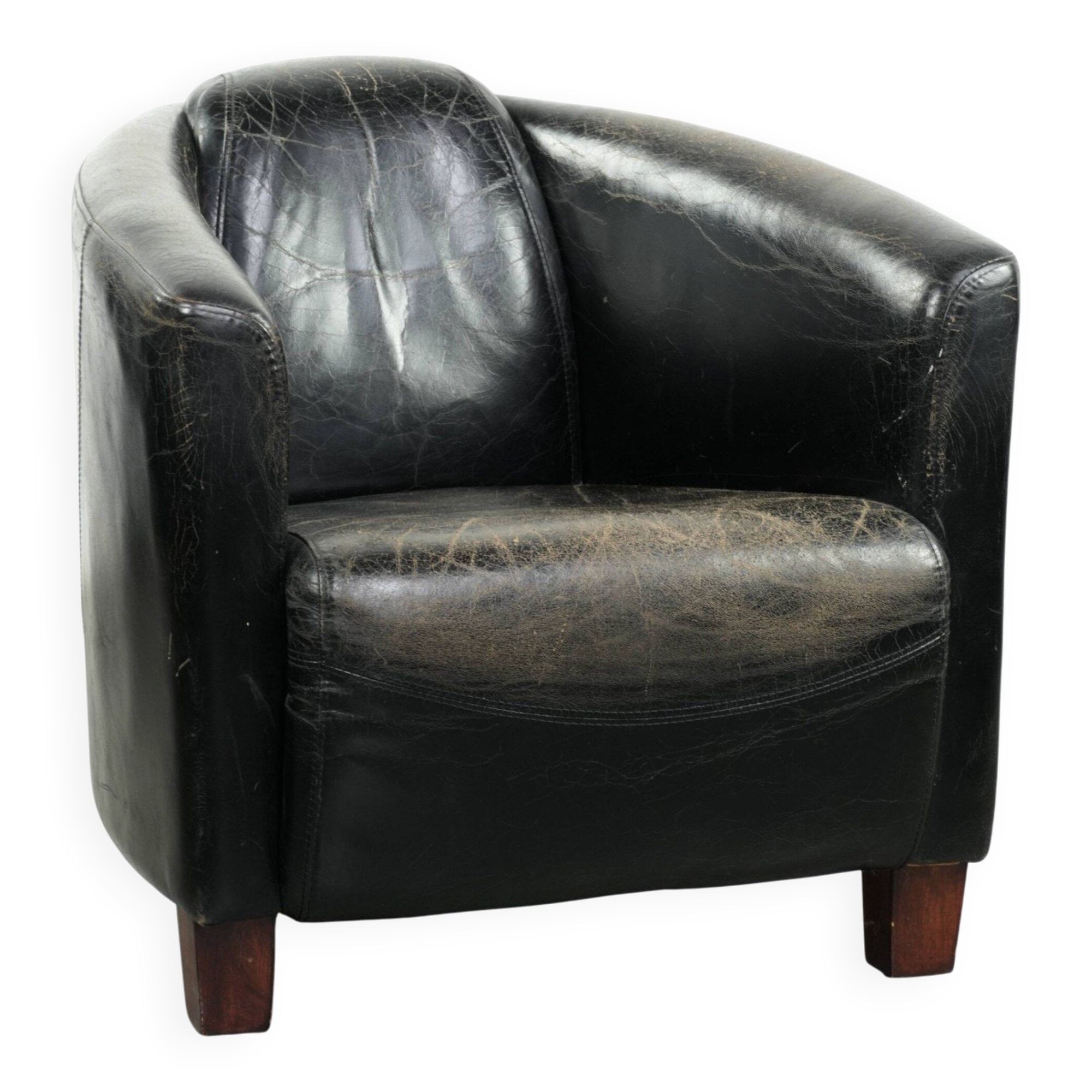 Black vintage cowhide aviator design armchair with characterful appearance