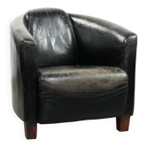 Black vintage cowhide aviator design armchair with characterful appearance