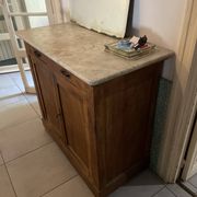 Buffet ancien commode en bois chêne et plateau marbre