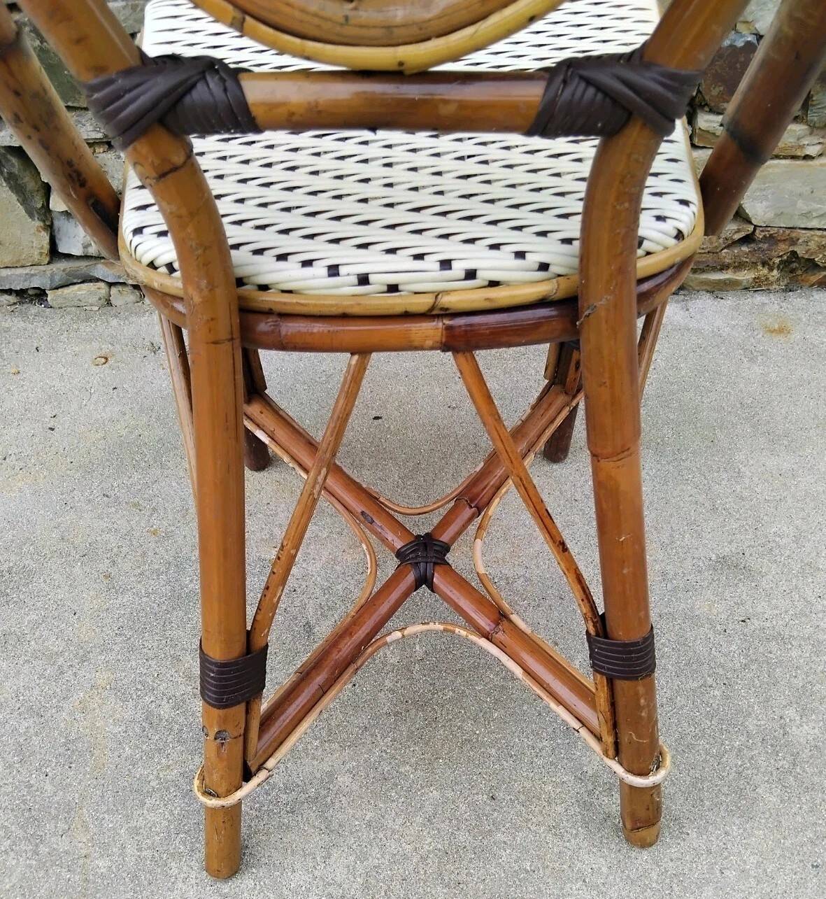 Pair of Vintage Wooden and Woven Plastic Bistro Chairs