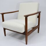 Original vintage armchair, 1960s, designer E.Homma, restored, white bouclé