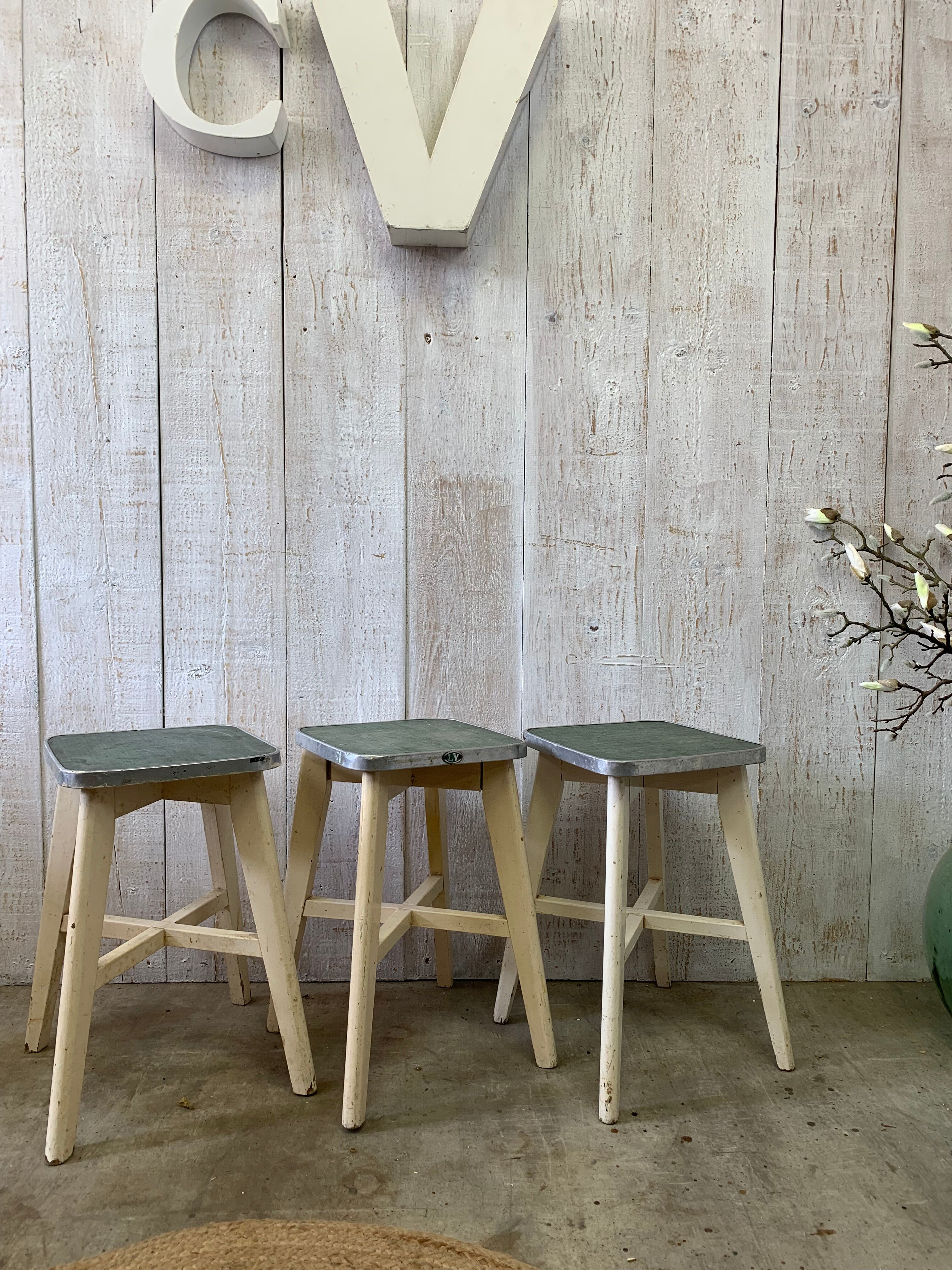 Series of 3 workshop stools