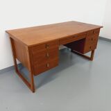 Double-sided executive desk sled legs vintage Scandinavian style in teak from the 60s