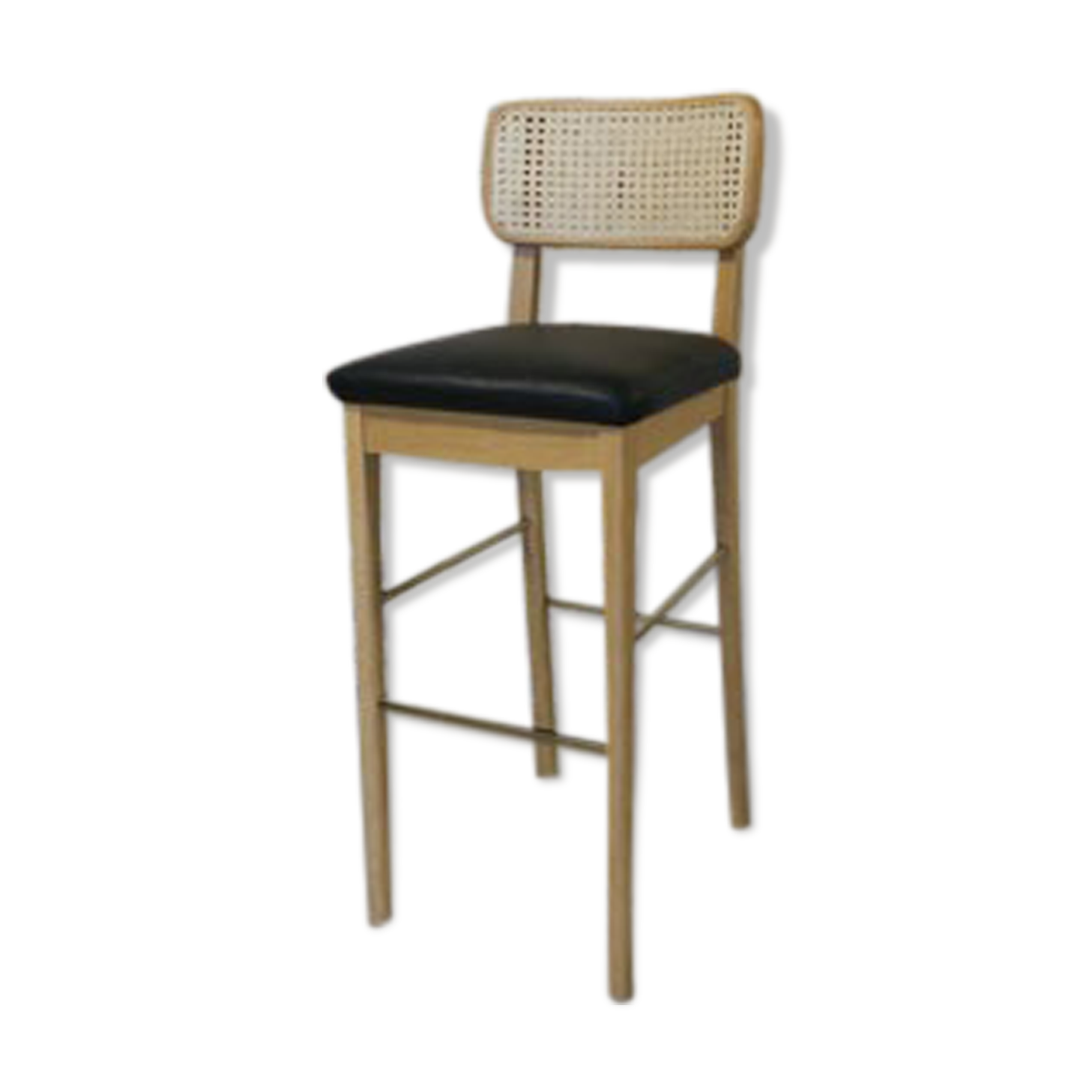 Tabouret haut cannage bois clair cuir