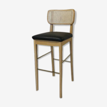 Tabouret haut cannage bois clair cuir