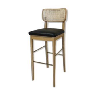 Tabouret haut cannage bois clair cuir