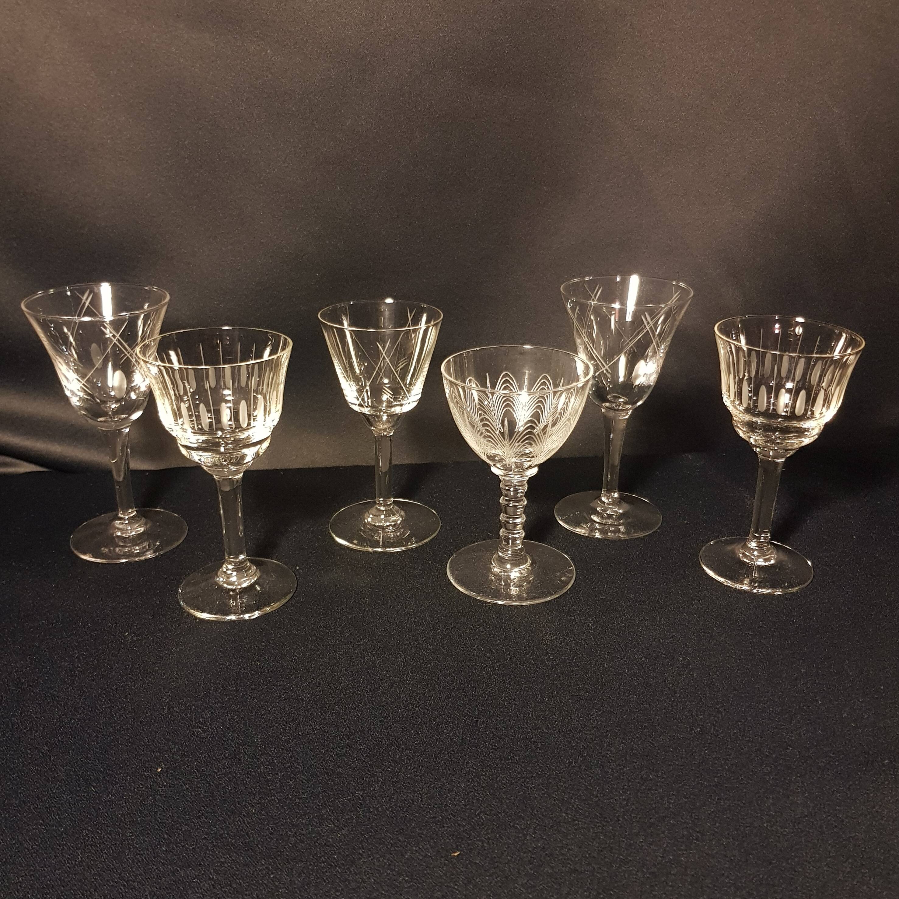 6 chiseled port glasses