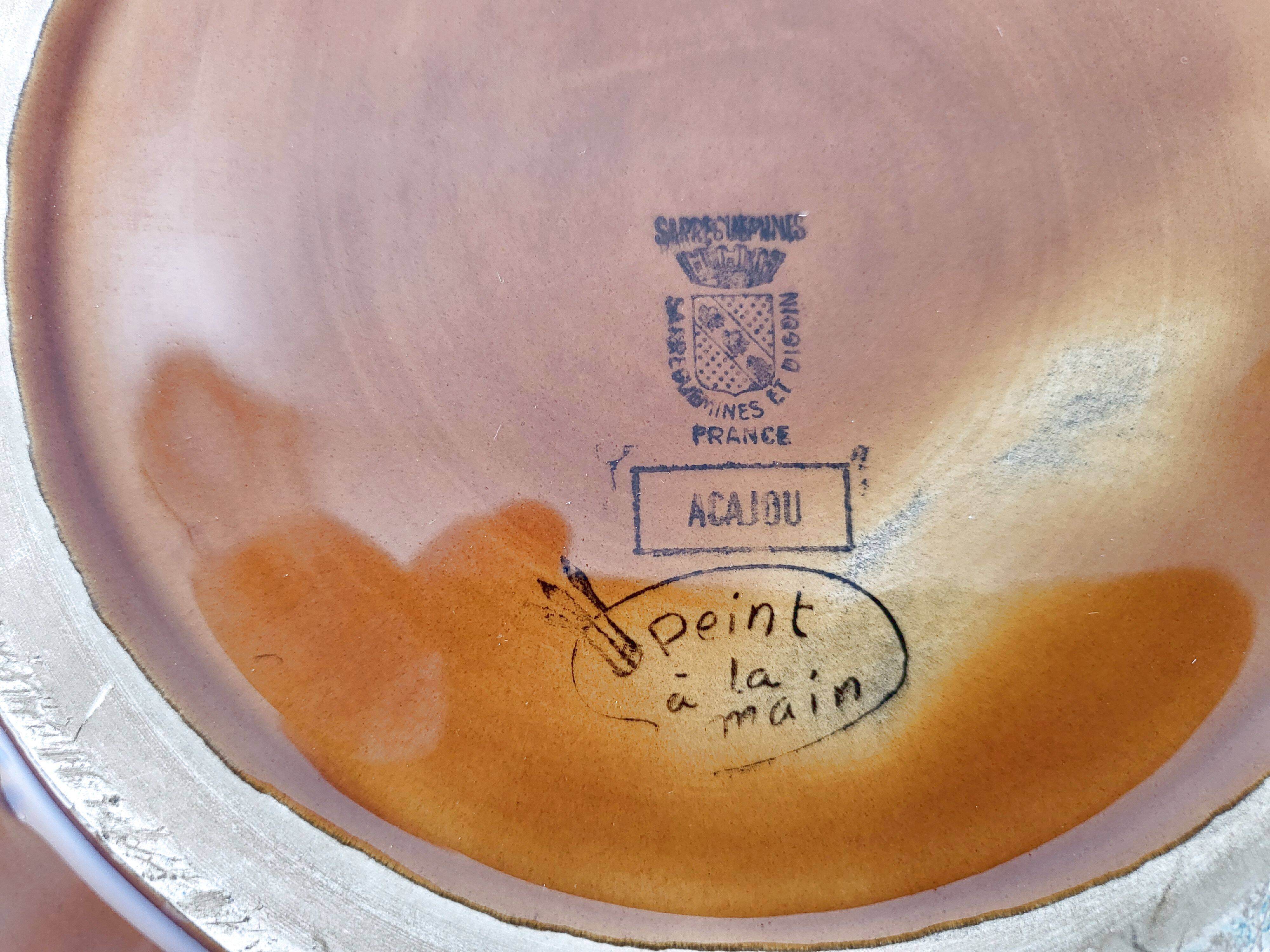 Vintage cup dish Digoin Sarreguemines 1960 mahogany