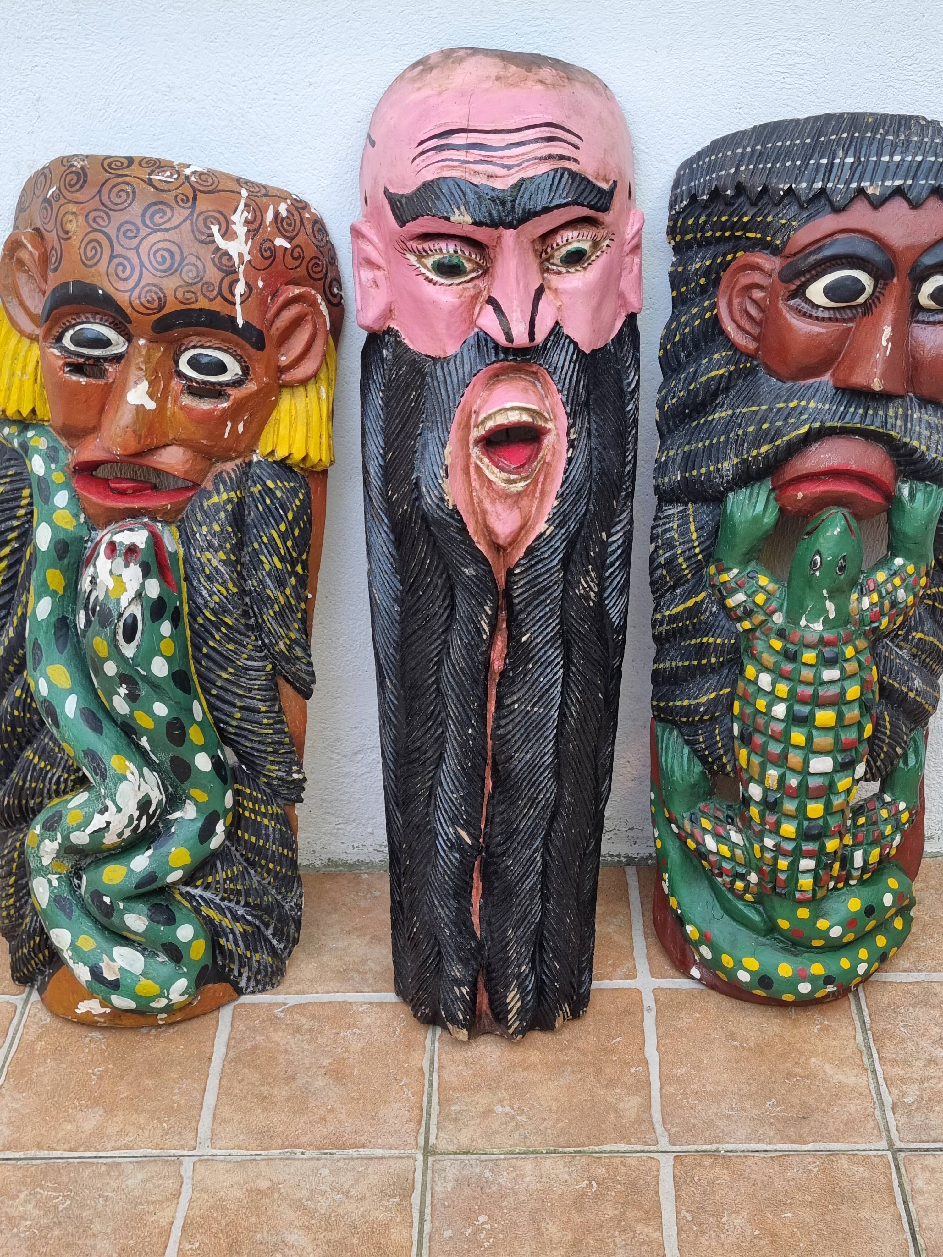 Set of three Mexican folk dance masks, 75 cm