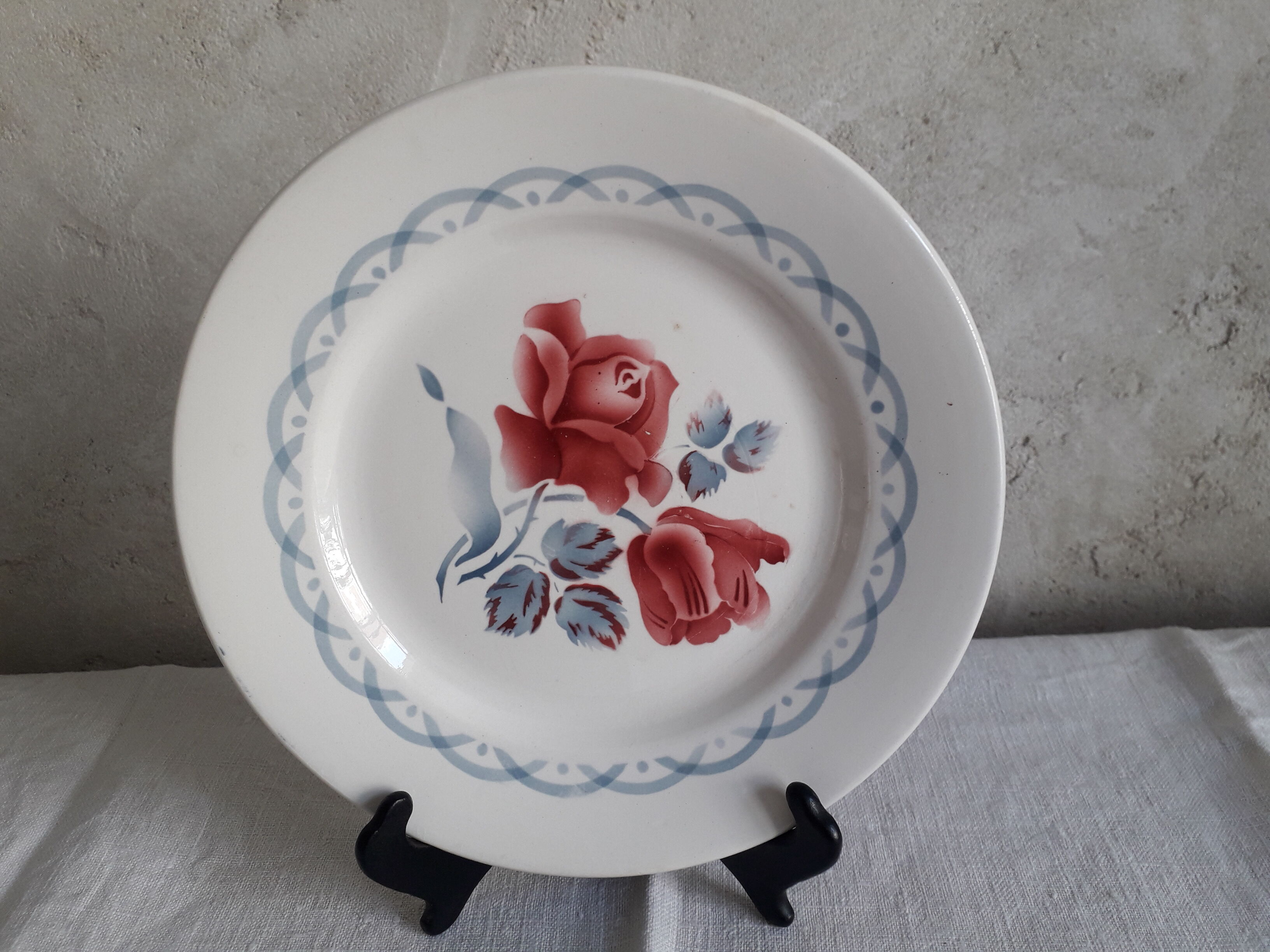 Set of two flat plates and two dessert plates Sarreguemines cannes model
