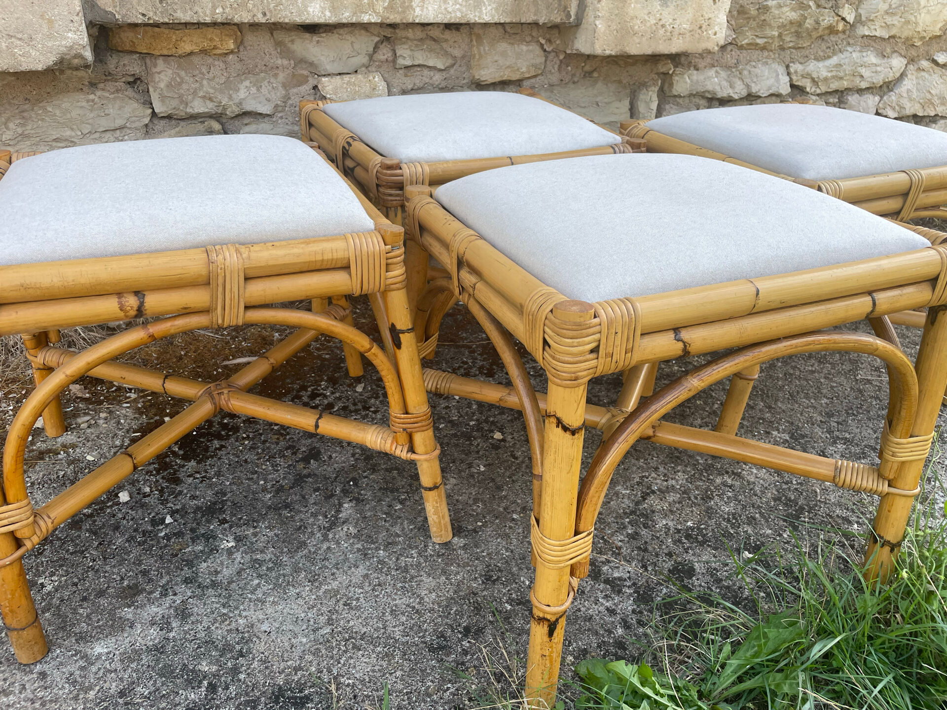 4 tabourets vintage bambou et rotin – années 60/70