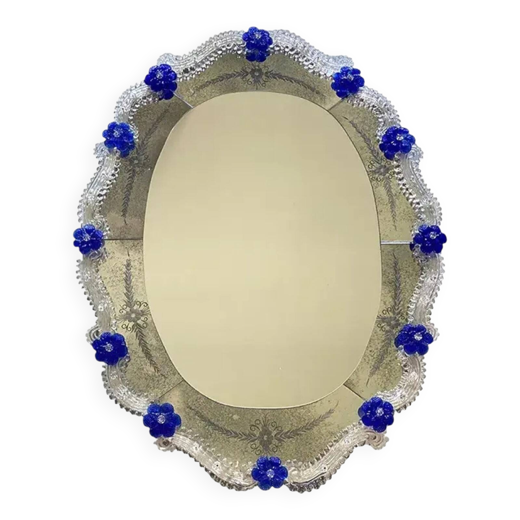 Hand-Carved Venetian Oval Mirror in Murano Glass Style, Early 21st Century