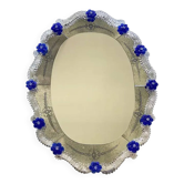 Miroir ovale vénitien sculpté à la main dans le style verre de Murano, début du XXIe siècle