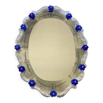 Hand-Carved Venetian Oval Mirror in Murano Glass Style, Early 21st Century