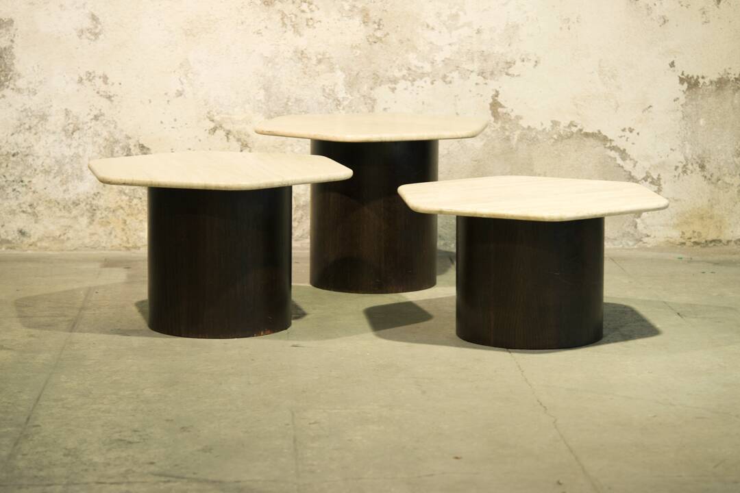 Three Gigogne Travertine coffee tables 1960