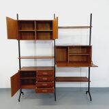 Italian bookcase vintage modular double shelf in teak and metal from the 60s