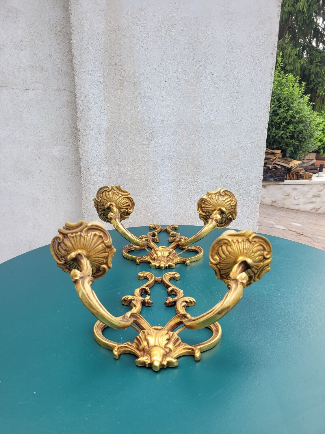 Pair of two-branched wall lights