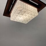 1950s Wood, Bronze & Opaline Glass Pendant Light