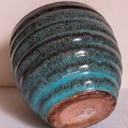 Ceramic planter with speckled enamel gadroons from the 1940s