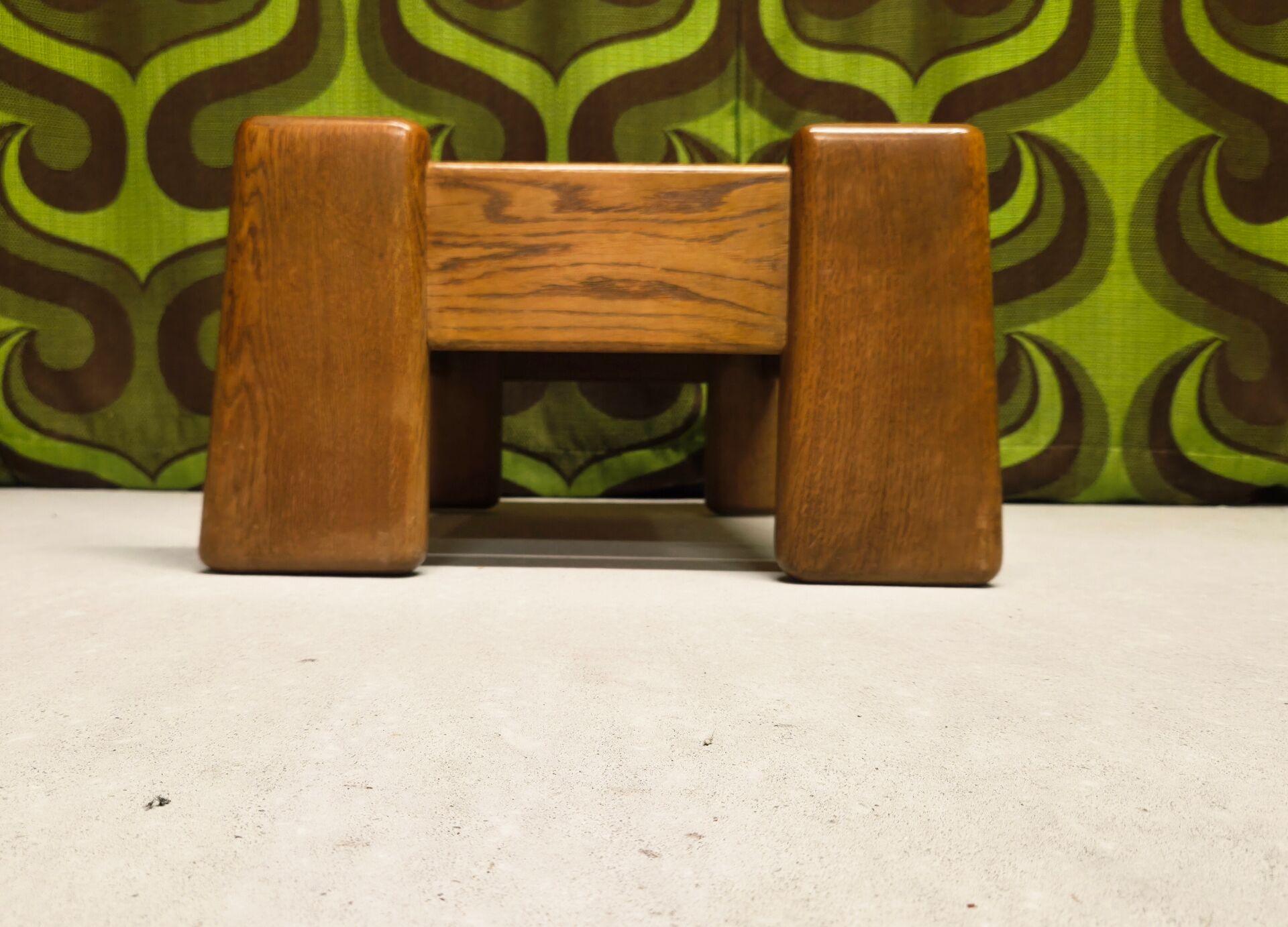 Brutalist oak footstool coffee table - 1970s